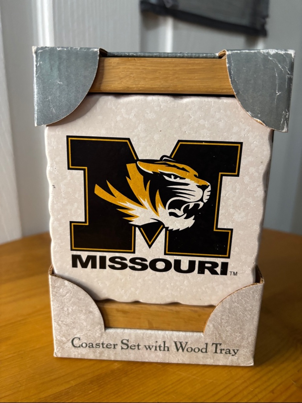 Missouri Tigers Coaster Set with Wood Tray NWT
